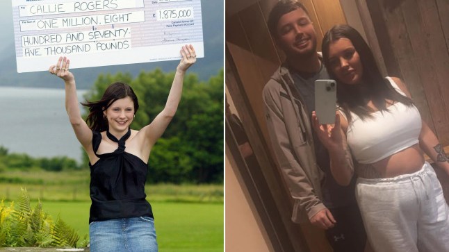 (Left) Callie Rogers with her Lottery win and (Right) Rogers with new partner Todd Eilbeck.