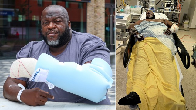 Alex Ogbechie (Left) and (Right) in hospital.