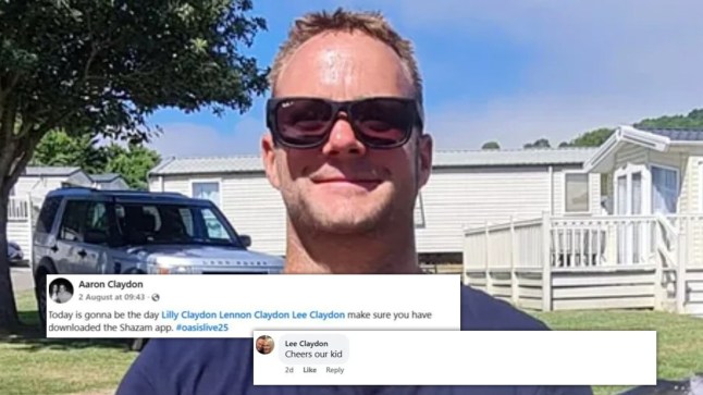 Lee Claydon smiling in a photo overlaid by screenshots of his social media posts.