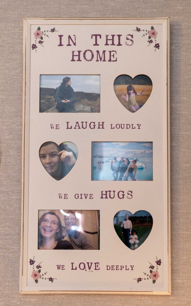 Pictures around the house of Bethany. Pauline's daughter was killed by her partner when leaving a work function in 2019. She'd previously gone to the police with concerns that he was dangerous, and he was convicted of manslaughter on grounds of diminished responsibility after it was found he was going through a schizophrenic episode at the time. Pauline is has launched the BRF campaign in her daughter's memory (BRF are her daughter's initials - Bethany Rae Fields) and it stands for Believe. React. Fast and is a message to police to believe women when they come forward with concerns for their lives.