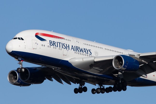 A British Airways plane flying in the skies.