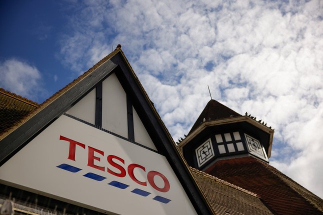 A logo at a Tesco Plc supermarket in London, UK, on Monday, April 8, 2024. Tesco are due to report full-year earnings on Wednesday, April 10. Photographer: Jason Alden/Bloomberg via Getty Images