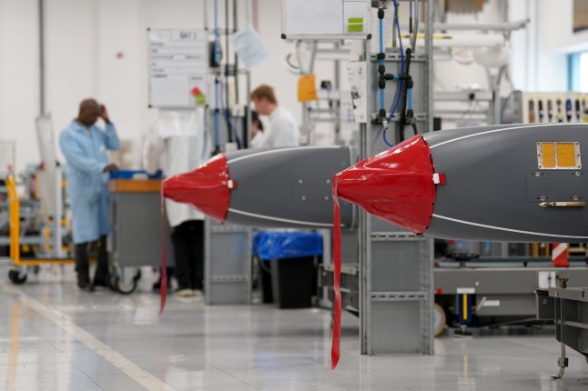 Long-range air-launched Storm Shadow cruise missiles that were viewed by Secretary of State for Defence John Healey and French Minister for the Armed Forces Sebastien Lecornu, during a visit to the MDBA's missile factory in Stevenagein Hertfordshire. Picture date: Wednesday July 9, 2025. PA Photo. Photo credit should read: Joe Giddens/PA Wire