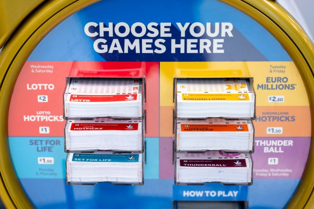 CARDIFF, WALES - OCTOBER 5: A close-up of National Lottery tickets in a supermarket store on October 5, 2022 in Cardiff, Wales. (Photo by Matthew Horwood/Getty Images)