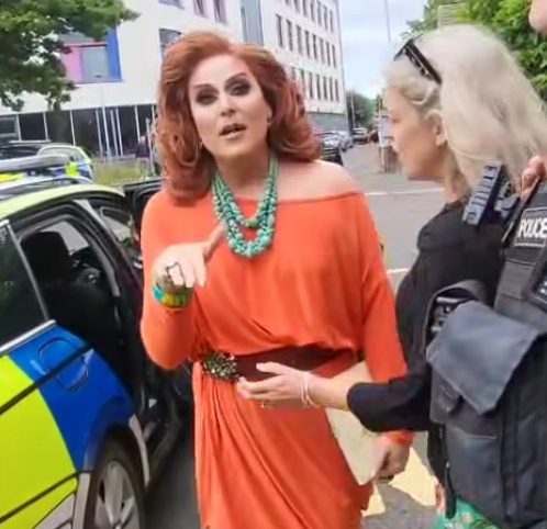 IMAGE TAKEN WITHOUT PERMISSION Police escort drag queens from children's story telling event Belfast Nightwatch First Division BNFD Hollywood Arches library Drag Queen story time for 5 year old today at 1.30