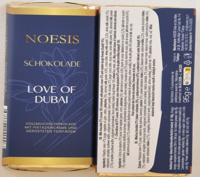 Dubai-style chocolate urgently recalled over fears it contains this health risk' Update 1 - Food Alert For Action: Consumers and Food Businesses who have purchased Noesis, Fix it and Le Damas Dubai-style chocolate products are advised to take action to avoid risk to health Additional products and additional allergens have been included in Update 1. This FAFA replaces earlier versions of FSA-FAFA-03-2025. We are notifying consumers and food businesses who have purchased any of the Dubai-style chocolate products listed below as these products contain peanuts and other types of nuts (almonds, cashews and walnuts) which are not all mentioned on the labelling, making it a possible health risk to anyone with an allergy to peanuts or other types of nuts. Food businesses selling the Dubai-style chocolate products listed below are advised to immediately stop sales and to undertake product withdrawals, and where there have been retail sales, to undertake product recalls. This is because the product presents a serious risk to anyone with an allergy to peanuts or other types of nuts. Businesses have been supplied these products by a company called Black Sea Trading Ltd, who have so far been uncontactable. As a result, food safety action is required by the food businesses selling these products.