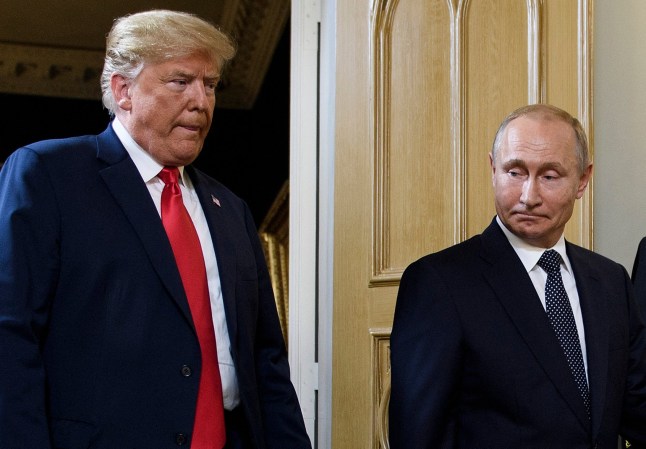 (FILES) US President Donald Trump (L) and Russian President Vladimir Putin arrive for a meeting in Helsinki on July 16, 2018. US President Donald Trump said on August 8, 2025 he would meet with Russian counterpart Vladimir Putin on August 15 in Alaska, as the Republican billionaire hopes to help mediate an end to the war in Ukraine. (Photo by Brendan Smialowski / AFP) (Photo by BRENDAN SMIALOWSKI/AFP via Getty Images)