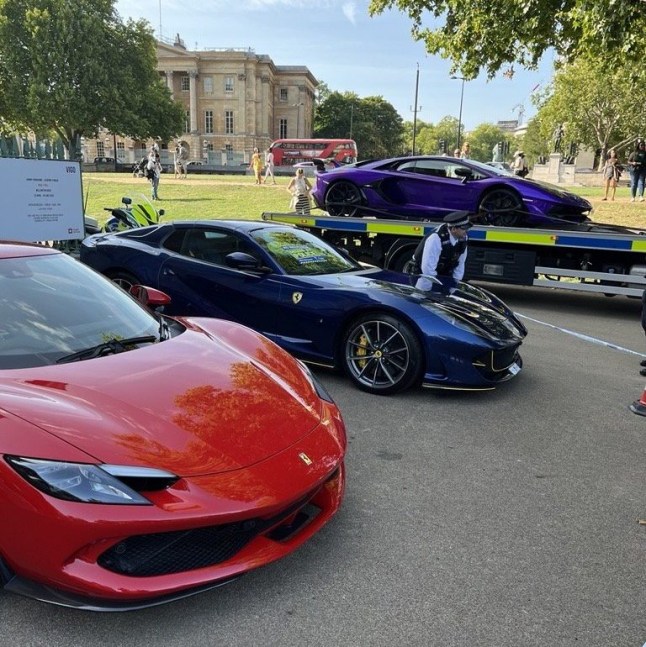 Supercars being seized in London.