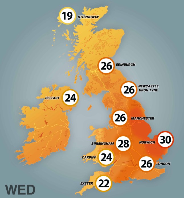 Weather temperature map 13/08 wednesday