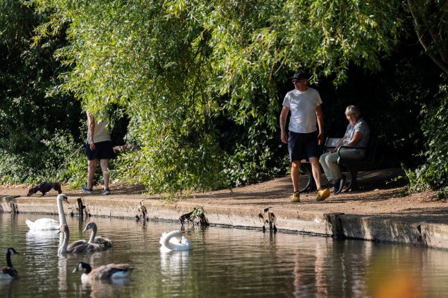People on Tooting Bec Common in London. Amber heat health warnings have been issued across large swathes of England, as temperatures are expected to soar. Picture date: Tuesday August 12, 2025. PA Photo. Areas of the UK are expected to be hotter than Bali in the coming days, with thermometer readings forecast to hit the mid-30s on Tuesday. Photo credit should read: Ben Whitley/PA Wire