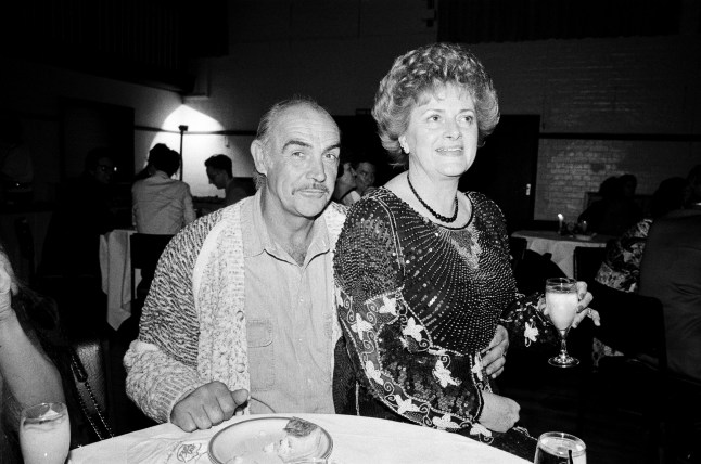 Sean Connery and Cynthia Payne attend a party in London. 17th April 1987. (Photo by Davidson/Mirrorpix via Getty Images)