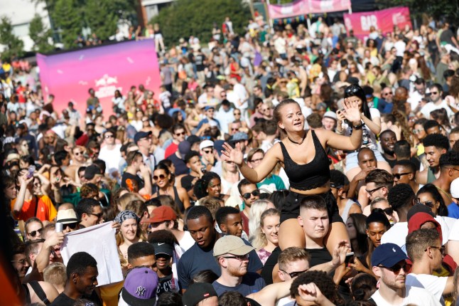 LONDON, ENGLAND - AUGUST 27: General view of the crowd at the 'Red Bull Music Academy Soundsystem' at Notting Hill Carnival 2017 on August 27, 2017 in London, England. (Photo by Tristan Fewings/Getty Images for RedBull)
