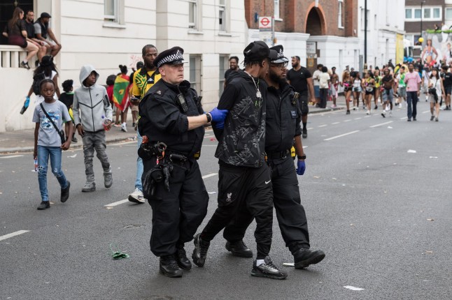 LONDON, UNITED KINGDOM - AUGUST 24, 2025: on the first day of the Notting Hill Carnival in London, United Kingdom on August 24, 2025. Two million revellers are expected to take part in Notting Hill Carnival, Europe's largest street party and a celebration of African-Caribbean traditions and the capital's cultural diversity. (Photo credit should read Wiktor Szymanowicz/Future Publishing via Getty Images)