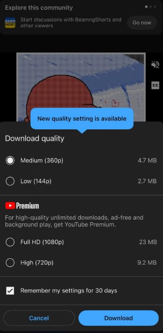 A screenshot of the user finding the feature on the YouTube app on their mobile phone