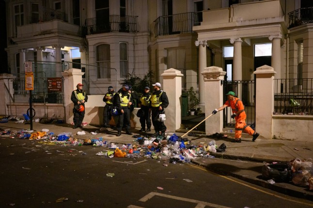 2025-08-25: As Notting Hill Carnival draws to a close, workers at Suez UK begin the overnight task of cleaning the streets of debris.