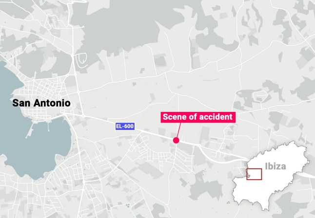METRO GRAPHICS the accident took place on the EL-600 road between Ibiza and San Antonio (Picture: Metro.co.uk)