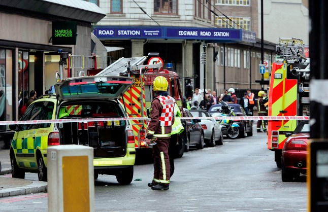 LONDON - JULY 7: Emergency services arrive at Edgware Road station following a series of explosions which has ripped through London's underground tube network on July 7, 2005 in London, England. Blasts have been reported on the underground network and buses across the capital. (Photo by Gareth Cattermole/Getty Images)