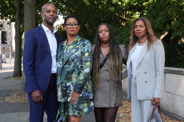 The family of Kennedi Westcarr-Sabaroche (left-right) Leon Westcarr, mother Linda Westcarr, sister Danielle Westcarr-Jourdan and Susan Westcarr outside Inner London Crown Court where Gogoa Tape, 27, has admitted manslaughter by reason of diminished responsibility for the murder of Kennedi Westcarr-Sabaroche on April 6 last year. Picture date: Friday August 22, 2025. PA Photo. Photo credit should read: Lucy North/PA Wire