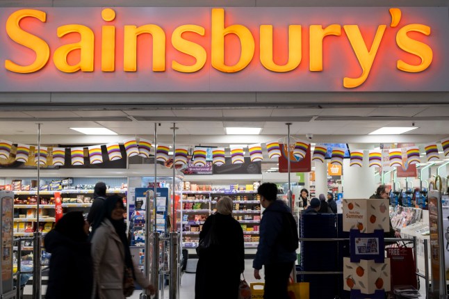 Sign for supermarket chain Sainsburys on 5th June 2025 in London, United Kingdom. J Sainsbury plc, trading as Sainsburys, is the second largest chain of supermarkets in the United Kingdom, with a 14.6% share of UK supermarket sales. (photo by Mike Kemp/In Pictures via Getty Images)