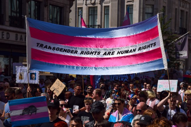 London, England, UK. 27th July, 2024. Participants hold a 'Transgender rights are human rights' banner as thousands of people pass through Regent Street during the annual Trans Pride March in central London. (Credit Image: © Vuk Valcic/ZUMA Press Wire) ED