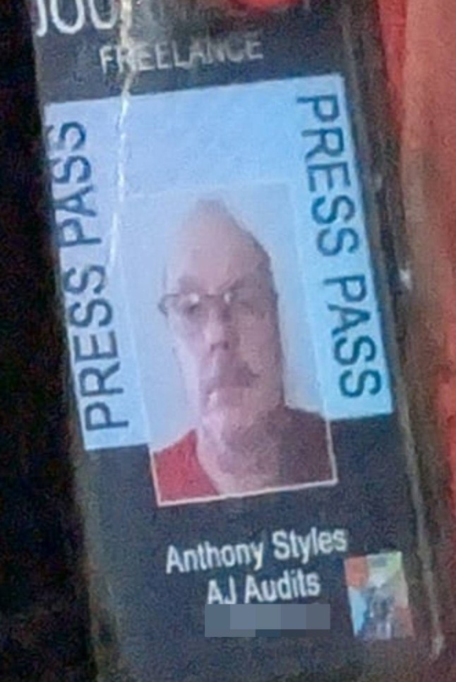 AJ Audits exposed his fake press card at Orpington https://www.facebook.com/photo/?fbid=1600621544700460&set=pcb.24809663601992591