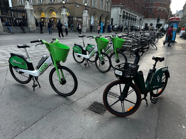 Only a handful of Lime and rental bikes outside Liverpool Street station.