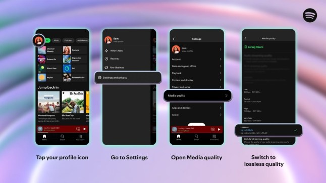 Spotify enables lossless audio Lossless Listening Arrives on Spotify Premium With a Richer, More Detailed Listening Experience Lossless on Spotify Premium is here. Lossless audio has been one of the most anticipated features on Spotify and now, finally, it?s started rolling out to Premium listeners in select markets. Premium subscribers will receive a notification in Spotify once Lossless becomes available to them. Whether you?re diving into a new album or revisiting old favorites, lossless delivers the highest music audio quality on Spotify.