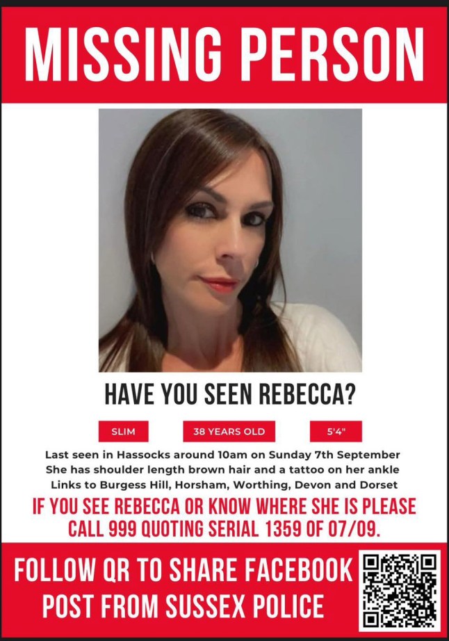 Rebecca Holdham, 38, disappeared after leaving her home in Hassocks, West Sussex, on Sunday morning. Credit: Sussex Police