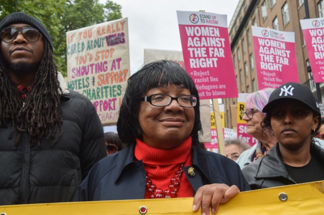 Mandatory Credit: Photo by Vuk Valcic/ZUMA Press Wire/Shutterstock (15484775m) MP DIANE ABBOTT joins the march against racism and fascism and in support of migrants in Russell Square, as far-right protesters, including Tommy Robinson, stage ther own rally outside Downing Street under the name 'Unite The Kingdom' Anti-Racism And Anti-Fascism March, London, England, United Kingdom - 13 Sep 2025