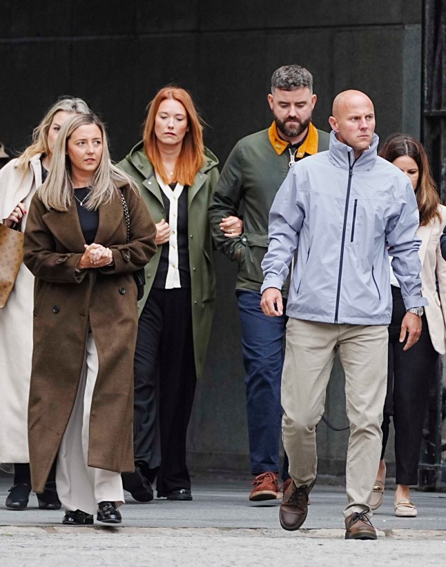 Elsie Dot Stancombe's parents Jenni (left) and David (right) with Bebe King's parents Lauren and Ben (centre) arrive at Liverpool Town Hall for the Southport Inquiry. Alice da Silva Aguiar, aged nine, Bebe King, aged six, and Elsie Dot Stancombe, aged seven, were killed by Axel Rudakubana when he targeted a Taylor Swift-themed dance class on July 29 last year in Southport. Picture date: Monday September 15, 2025. PA Photo. Photo credit should read: Peter Byrne/PA Wire